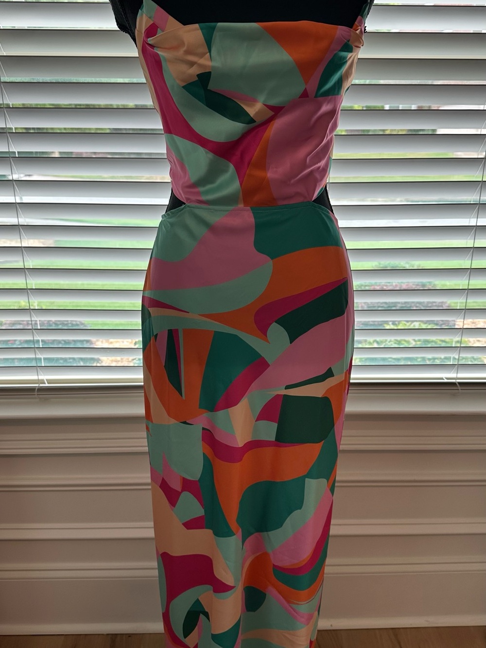 Colorblock Abstract Midi Slip Dress - Pink & Teal - Picture 2 of 5